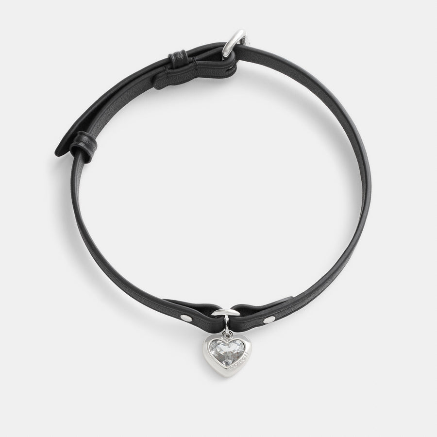 Coach Heart Charm Leather Choker - Silver/Black (Women's)