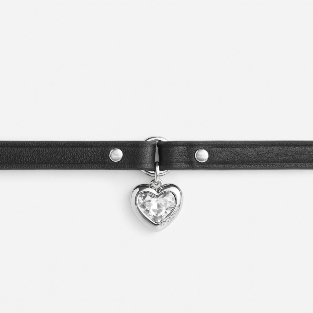 Coach Heart Charm Leather Choker - Silver/Black (3)