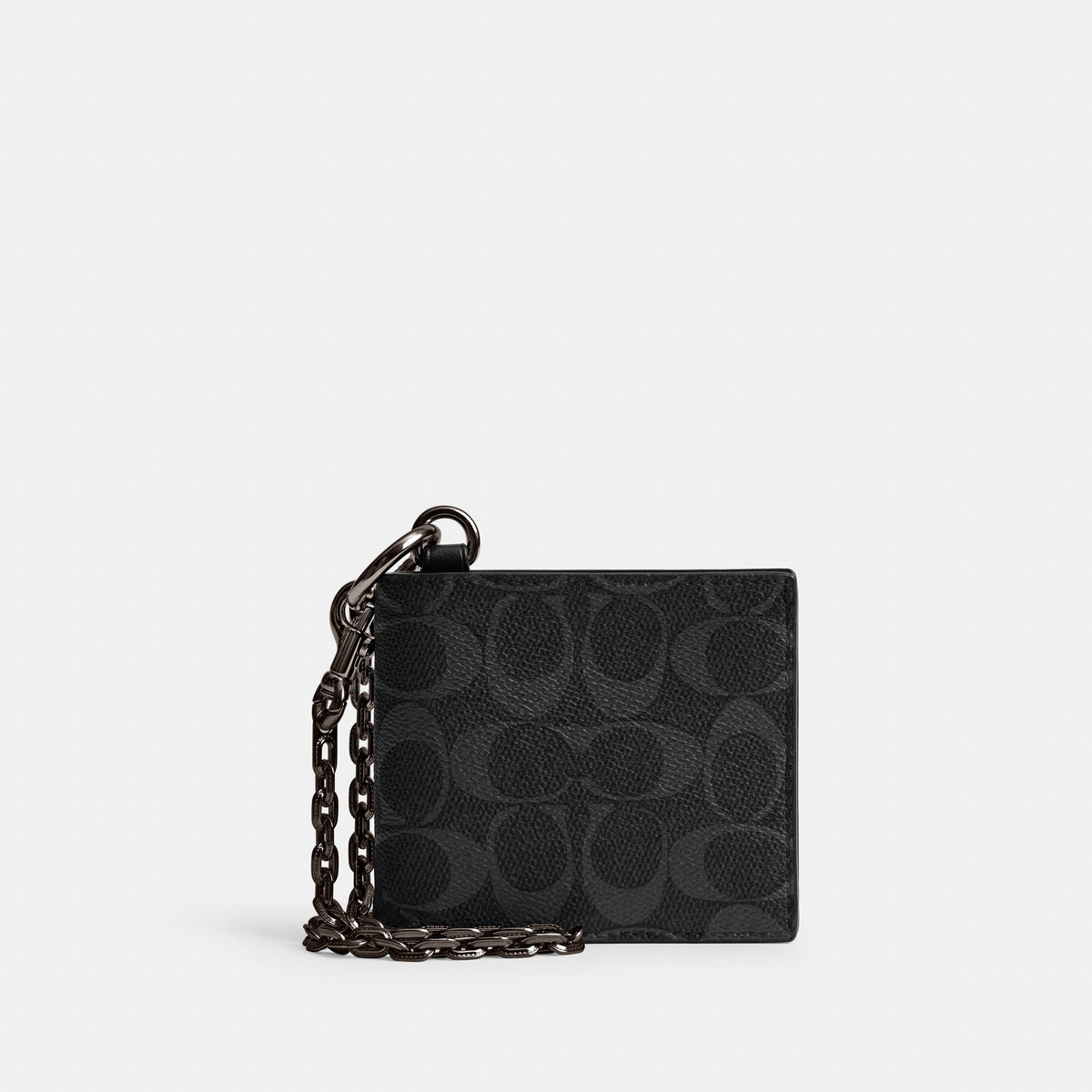 Coach Billfold Wallet With Chain In Signature Canvas - Black Signature
