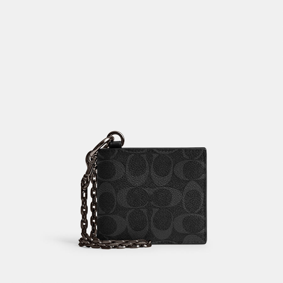 Coach Billfold Wallet With Chain In Signature Canvas - Black Signature (Men's)
