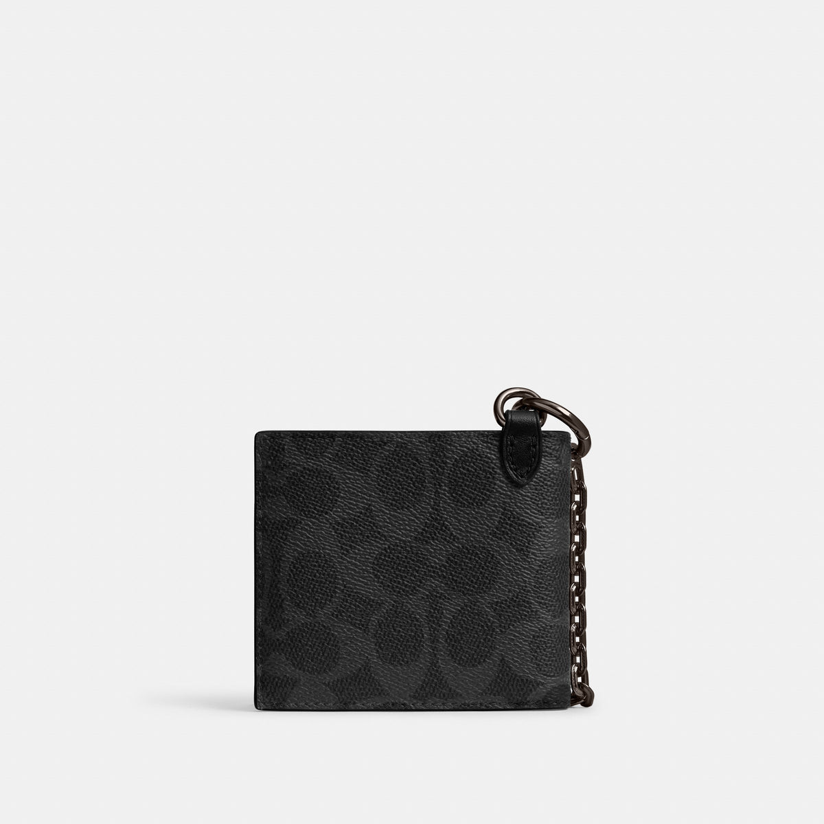 Coach Billfold Wallet With Chain In Signature Canvas - Black Signature (3)