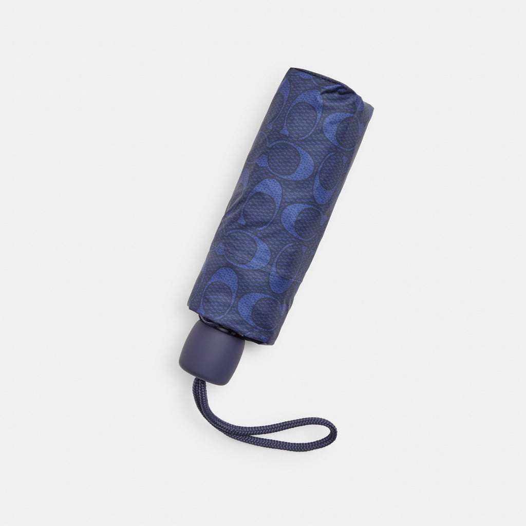 Coach UV Protection Mini Umbrella In Signature Print - Silver/Navy