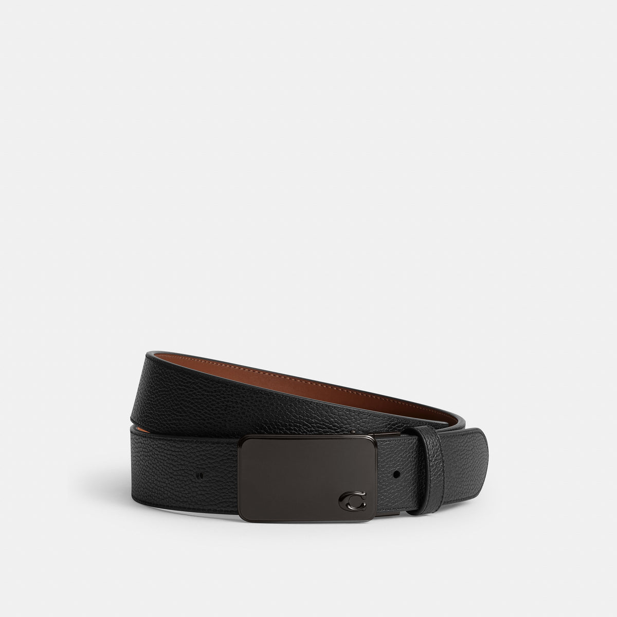 Coach Signature Plaque Buckle Cut-To-Size Reversible Belt, 38MM - Black/Redwood