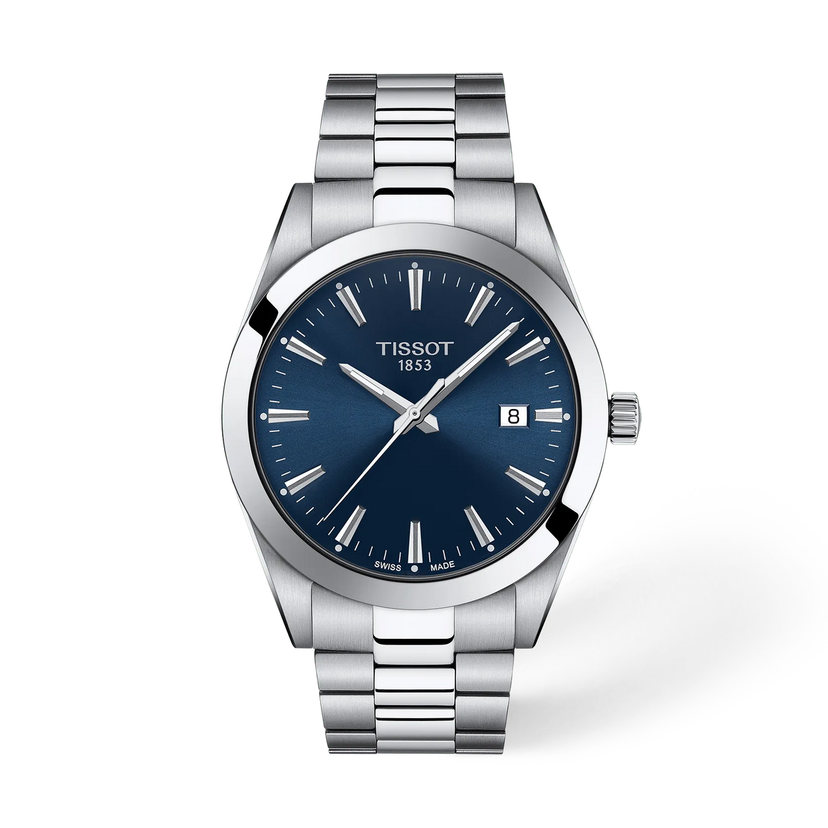 Front view of the watch Tissot Gentleman 40mm with shadow