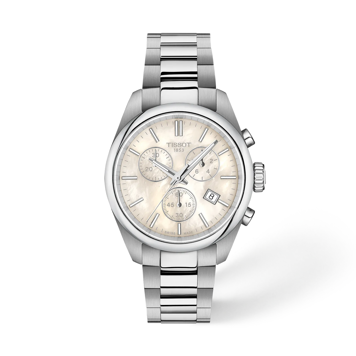 Front view of the watch Tissot PR 100 36mm with shadow