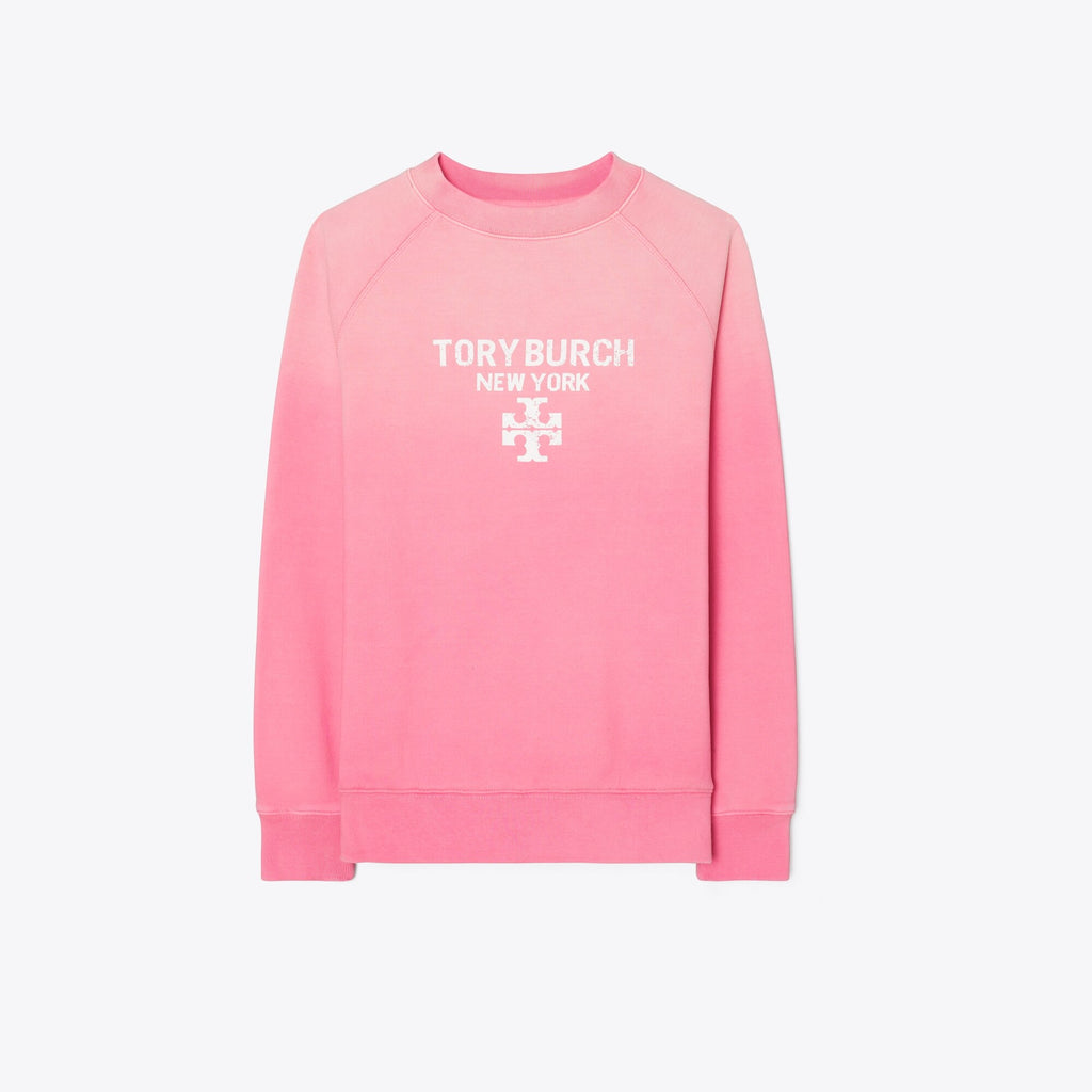 Tory Burch Distressed Cotton Sweatshirt - Vivid Bubblegum