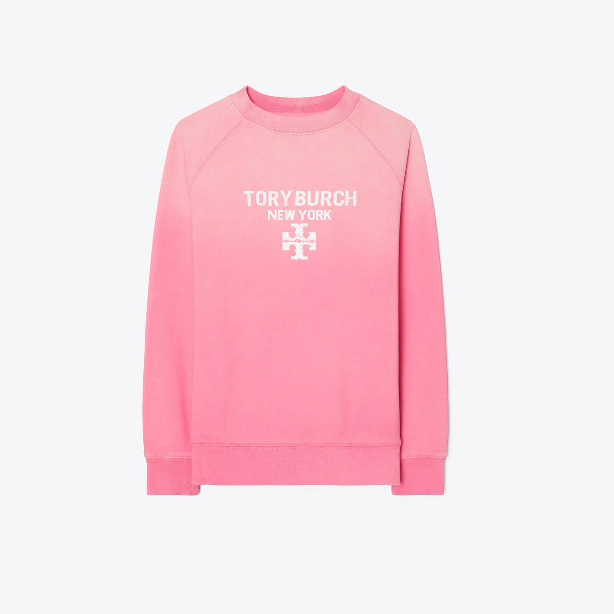 Tory Burch Distressed Cotton Sweatshirt - Vivid Bubblegum
