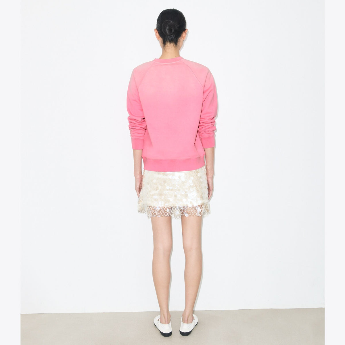 Tory Burch Distressed Cotton Sweatshirt - Vivid Bubblegum - 4