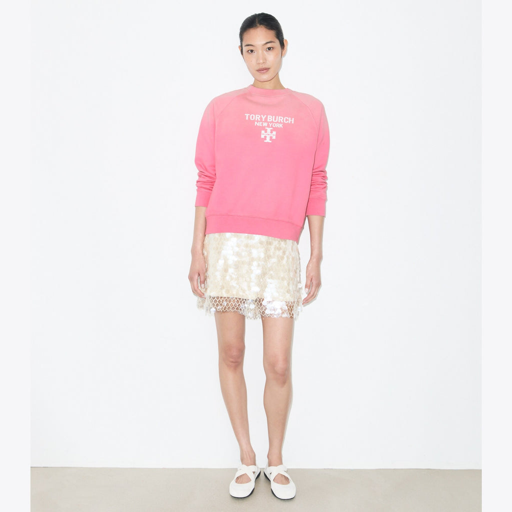 Tory Burch Distressed Cotton Sweatshirt - Vivid Bubblegum - 3
