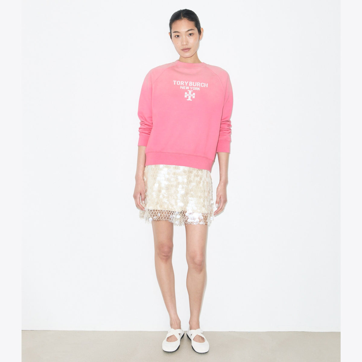 Tory Burch Distressed Cotton Sweatshirt - Vivid Bubblegum - 3