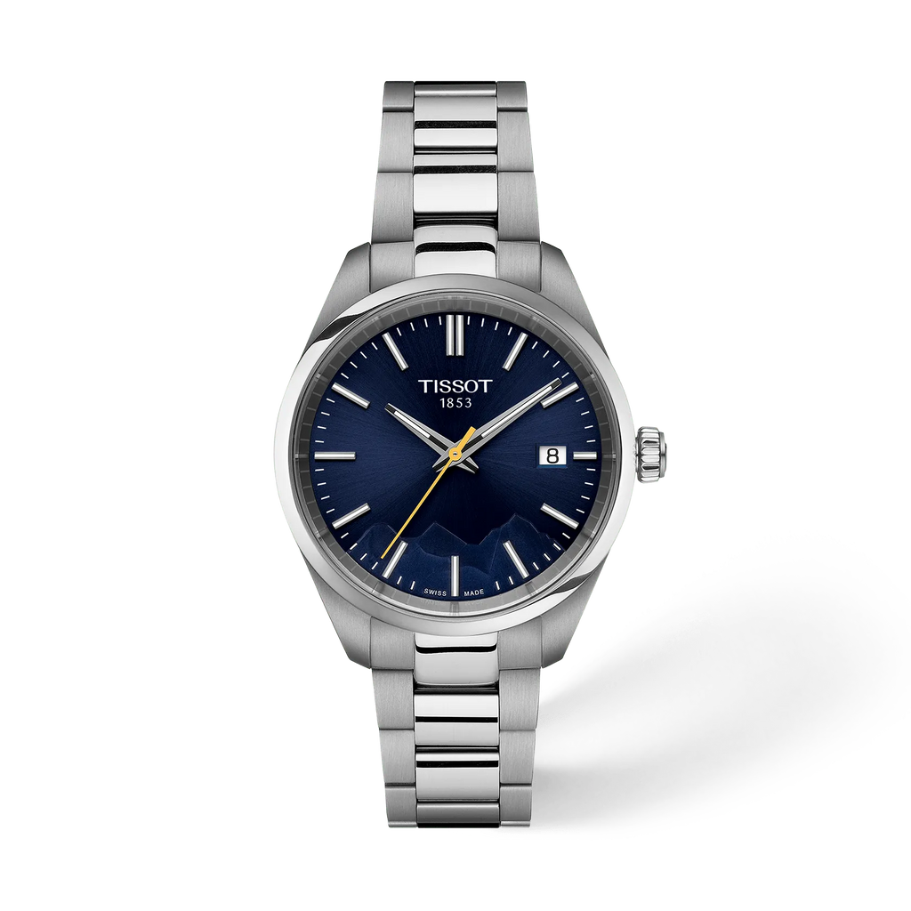 Front view of the watch Tissot PR 100 Jungfraubahn 34mm with shadow