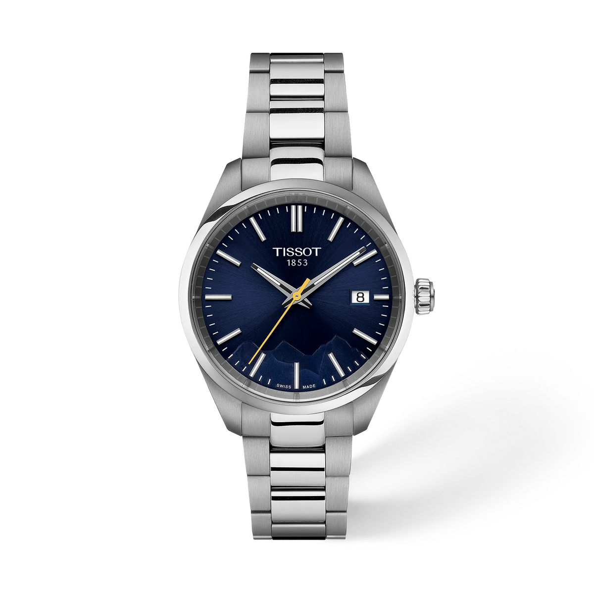Front view of the watch Tissot PR 100 Jungfraubahn 34mm with shadow