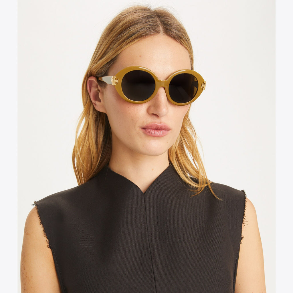 Tory Burch Eleanor Oval Sunglasses - Black/Ivory/Dark Grey Solid - 4