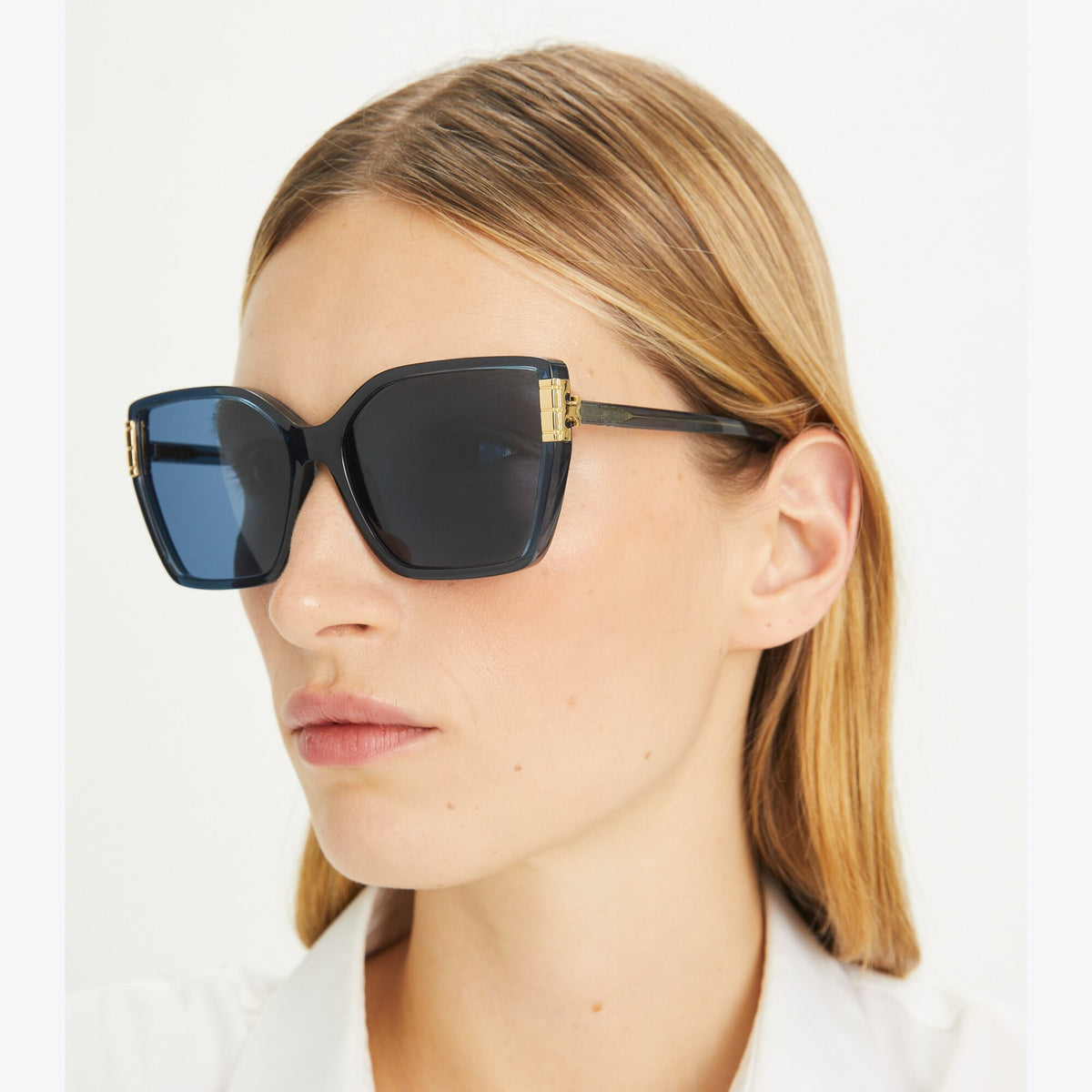 Tory Burch Eleanor Oversized Cat-Eye Sunglasses - Transparent Navy/Dark Blue - 4