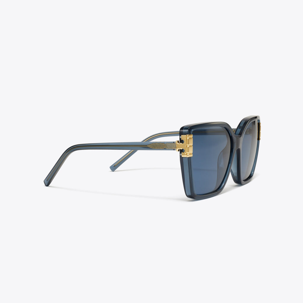 Tory Burch Eleanor Oversized Cat-Eye Sunglasses - Transparent Navy/Dark Blue - 2