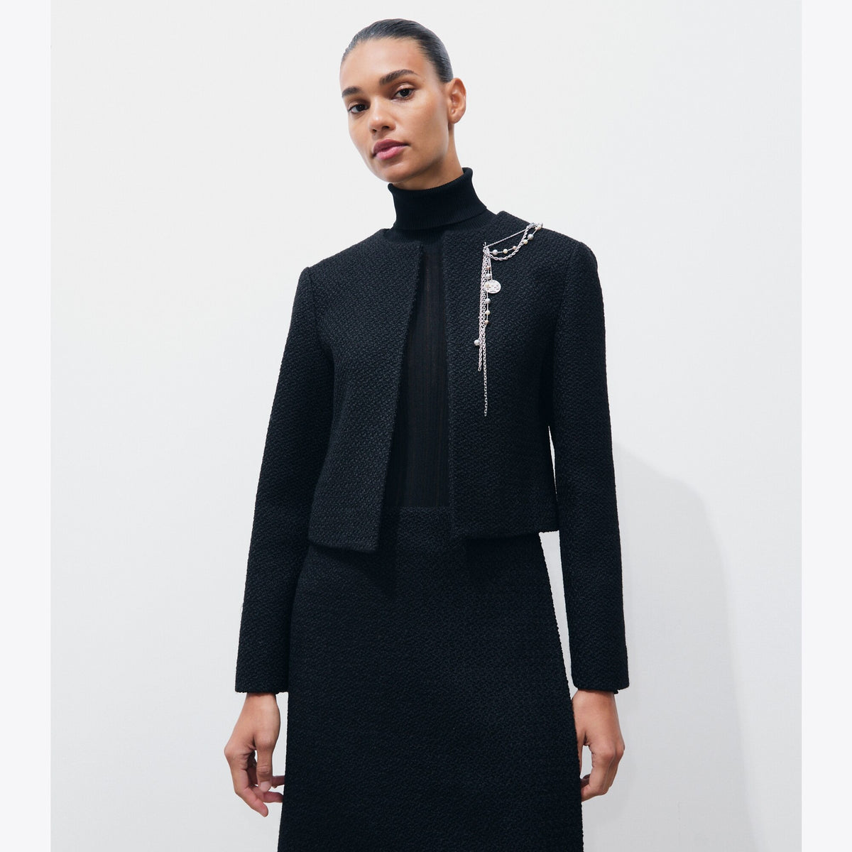 Tory Burch Embellished Bouclé Jacket - Black - 2