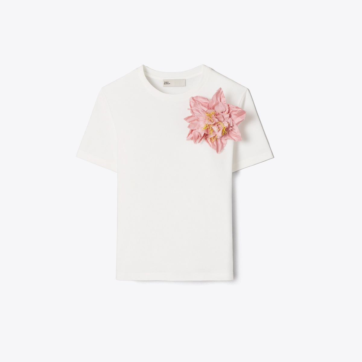Tory Burch Embellished Cotton T-Shirt - Snow White / Light Pink