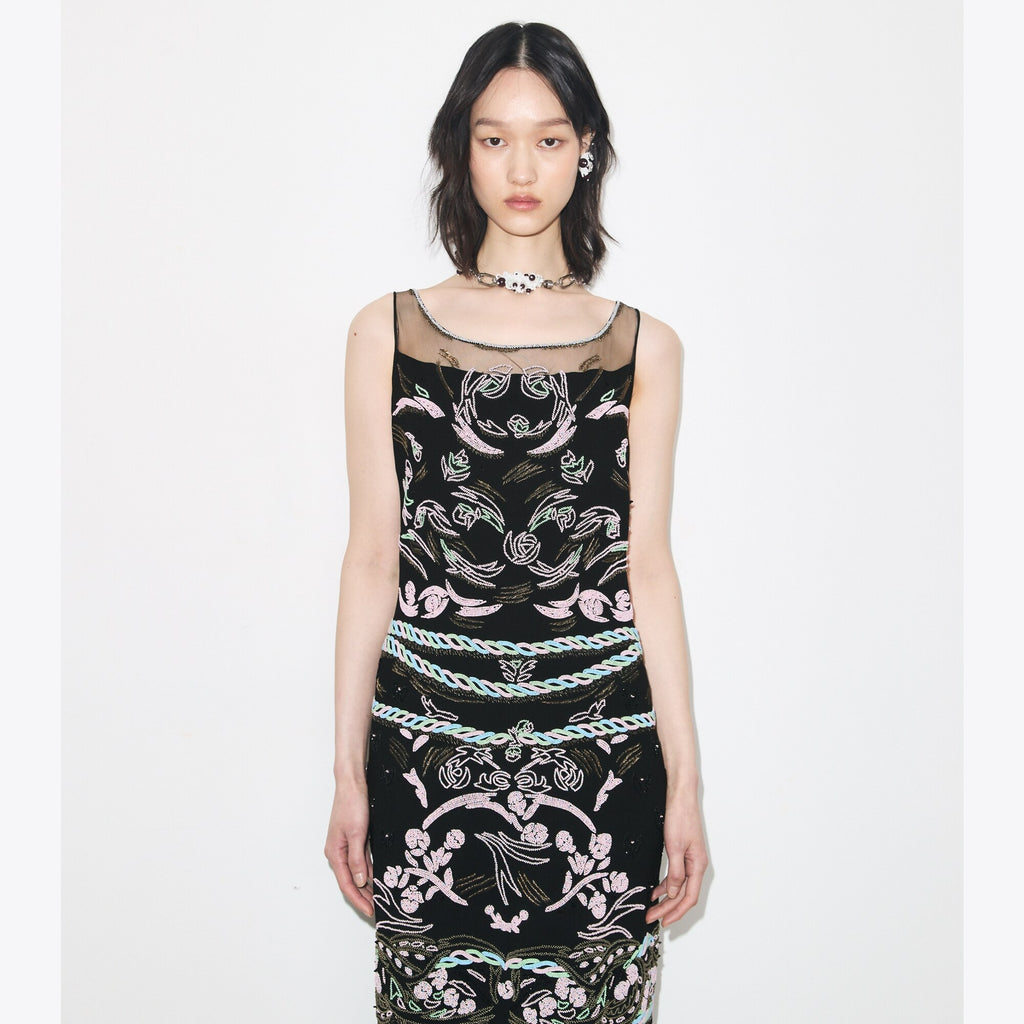 Tory Burch Embellished Mesh Dress - Black - 5