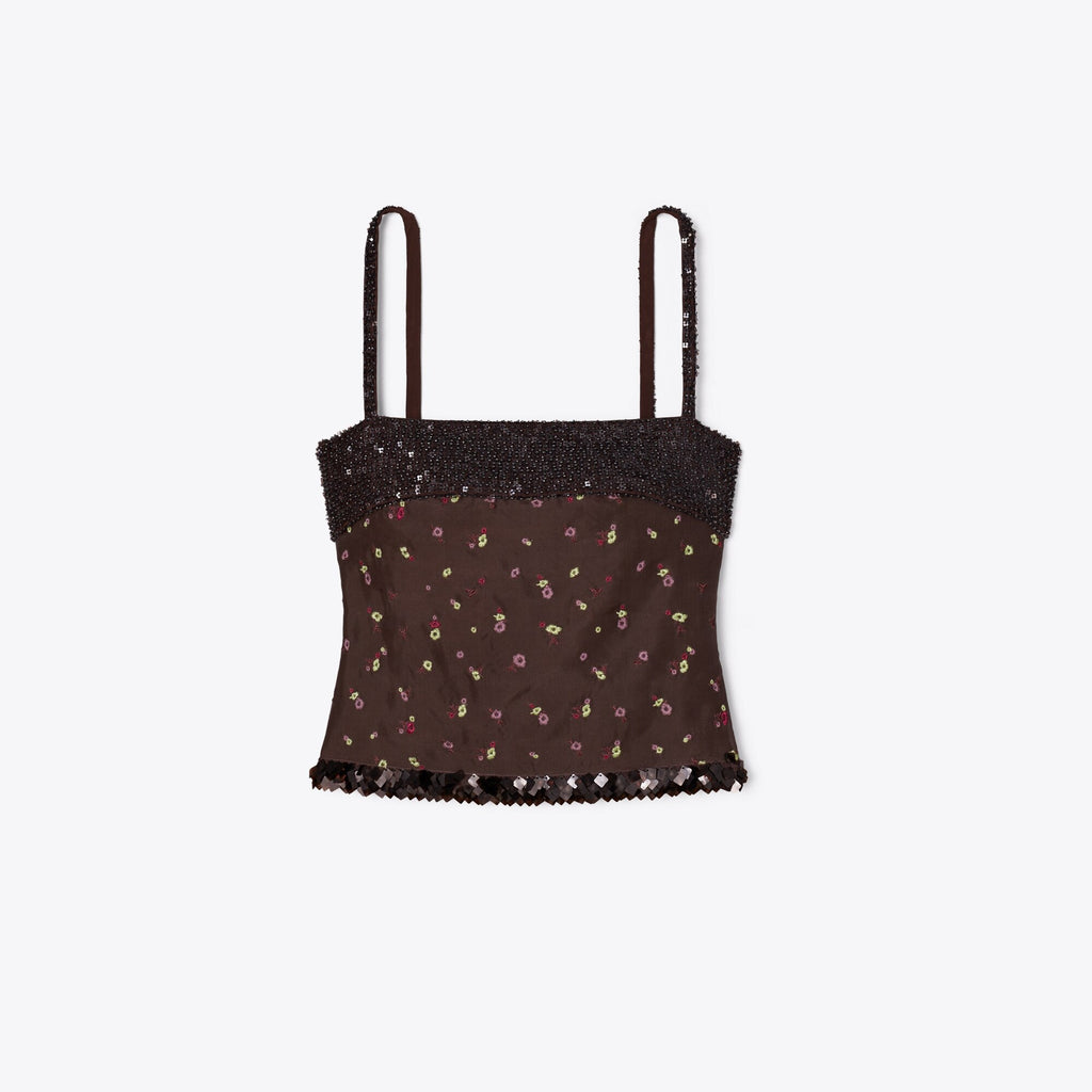 Tory Burch Embellished Tank - Coffee