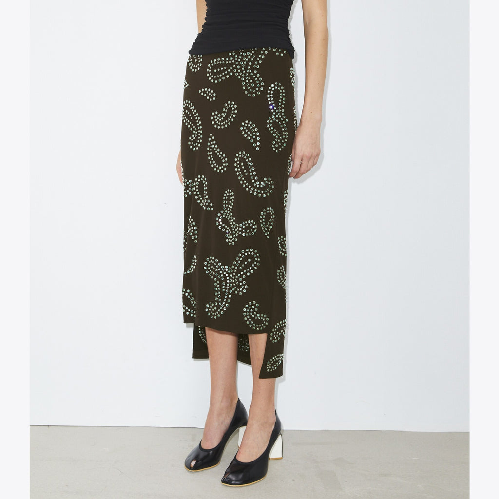 Tory Burch Embellished Viscose Skirt - Chocolate - 5