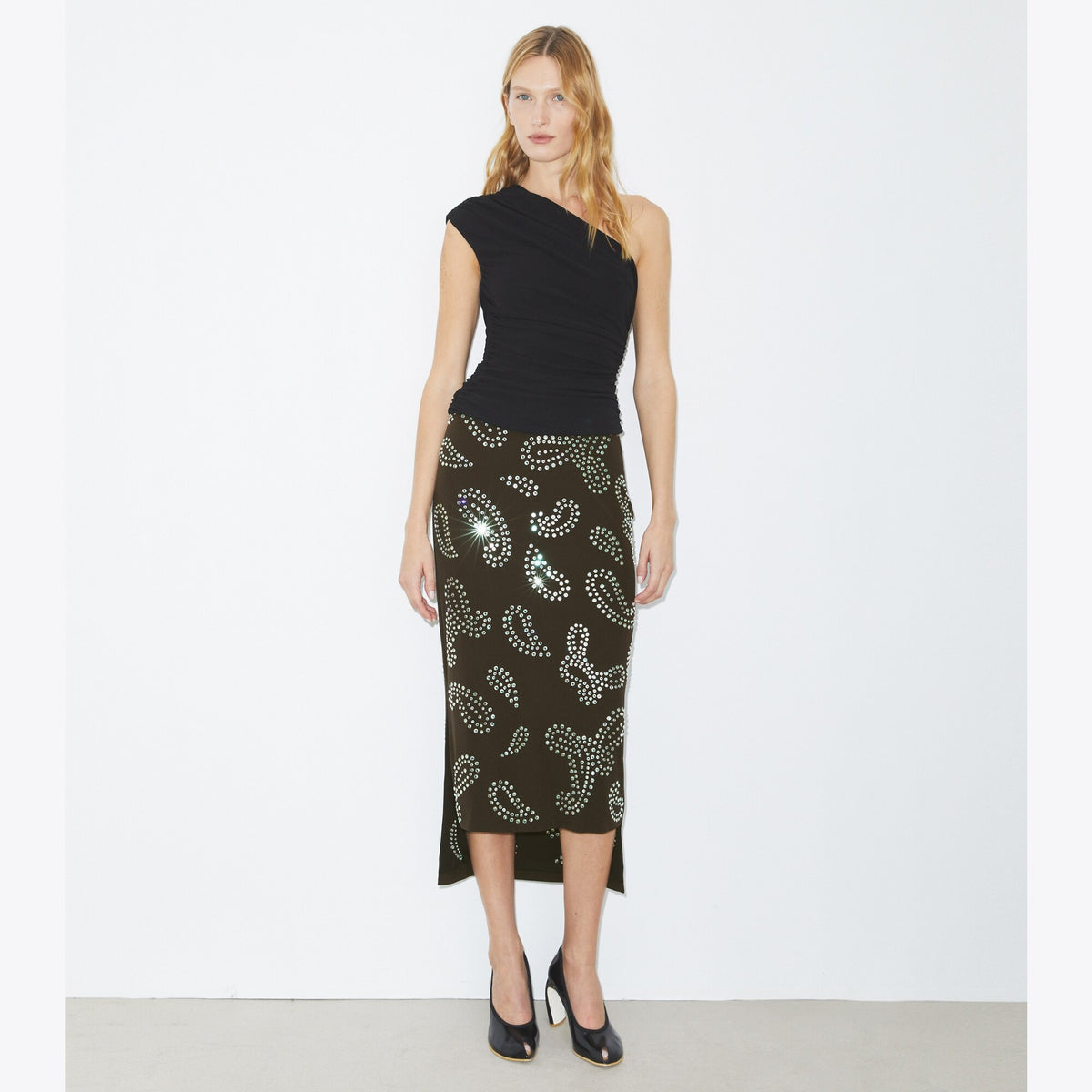 Tory Burch Embellished Viscose Skirt - Chocolate - 2