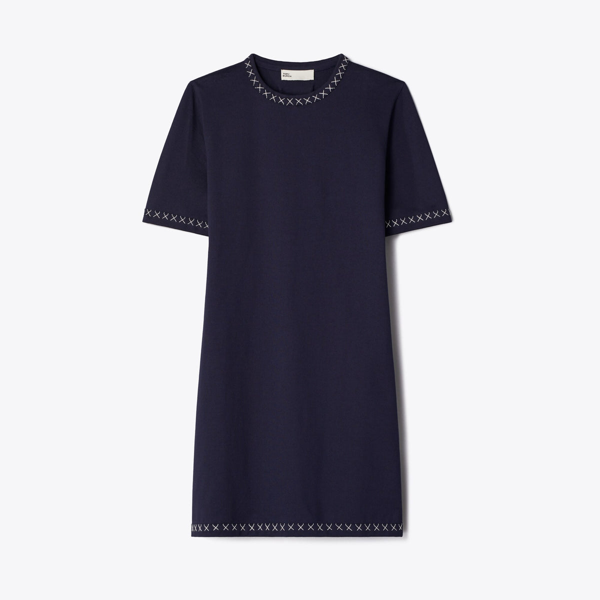 Tory Burch Embroidered Cotton T-Shirt Dress - Medium Navy
