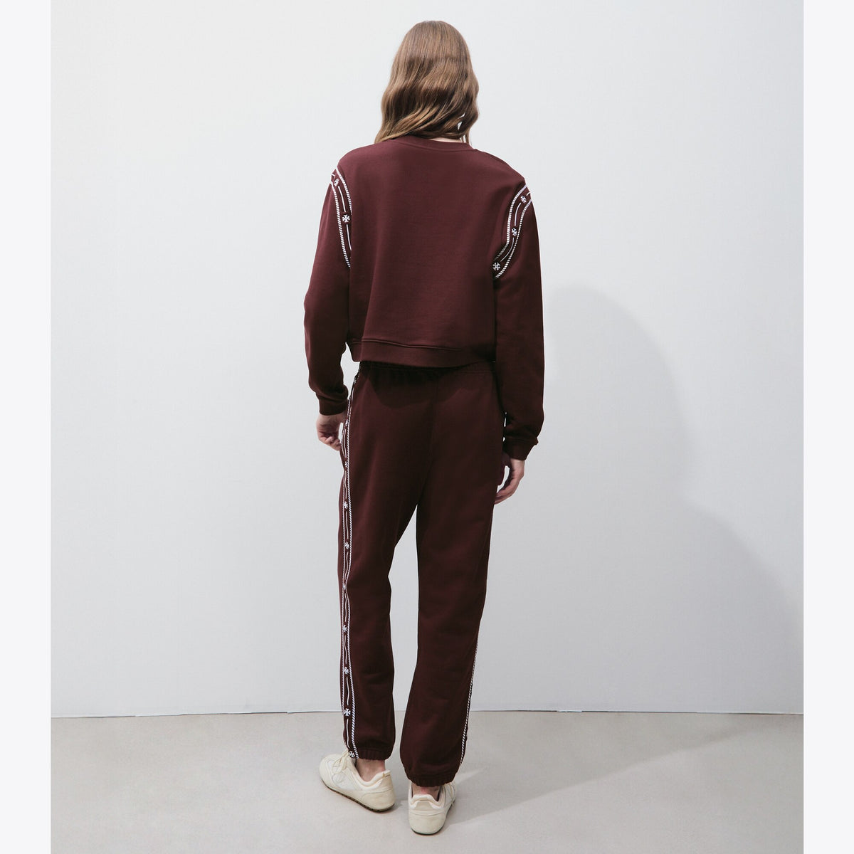 Tory Burch Embroidered French Terry Sweatpant - Merlot - 3