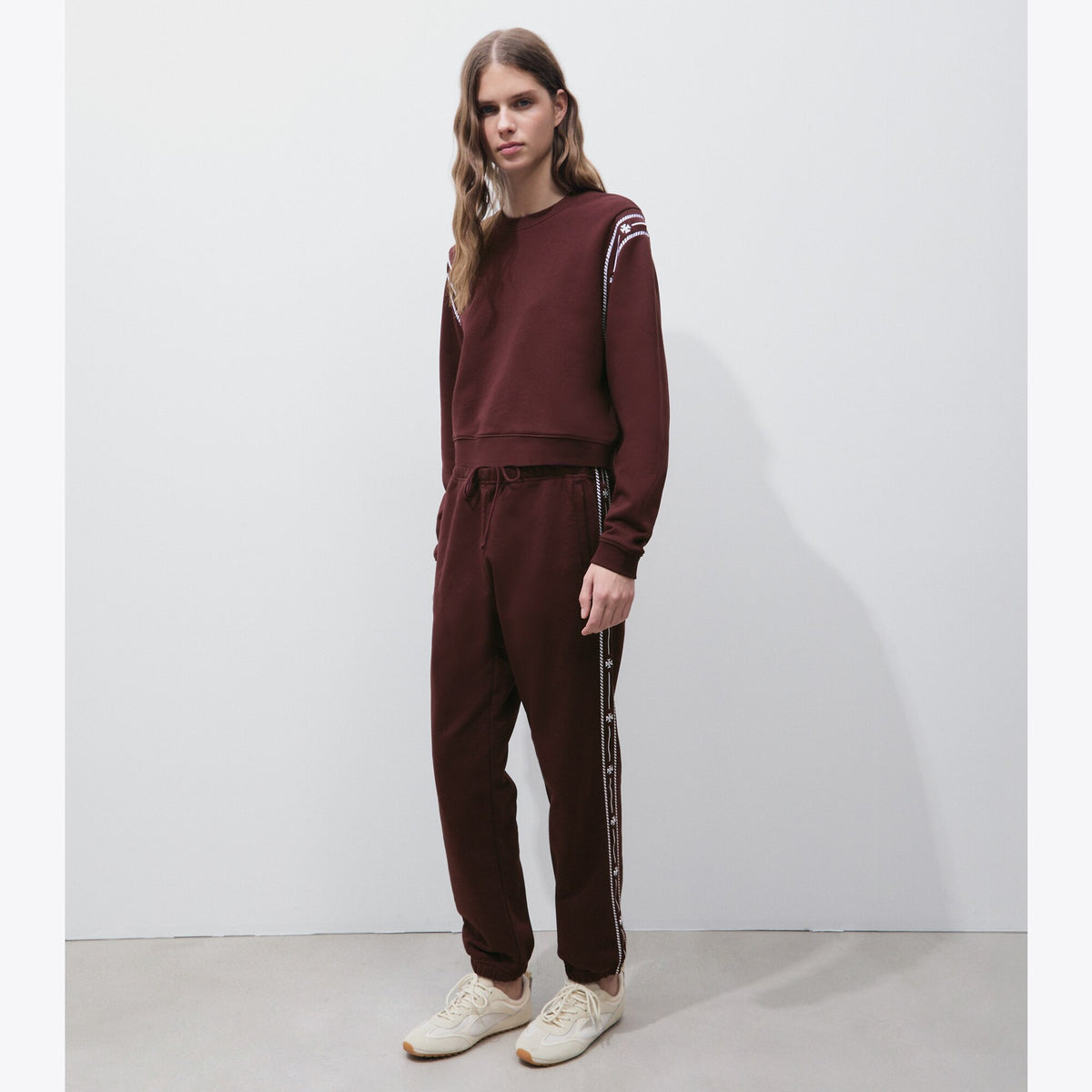 Tory Burch Embroidered French Terry Sweatpant - Merlot - 2