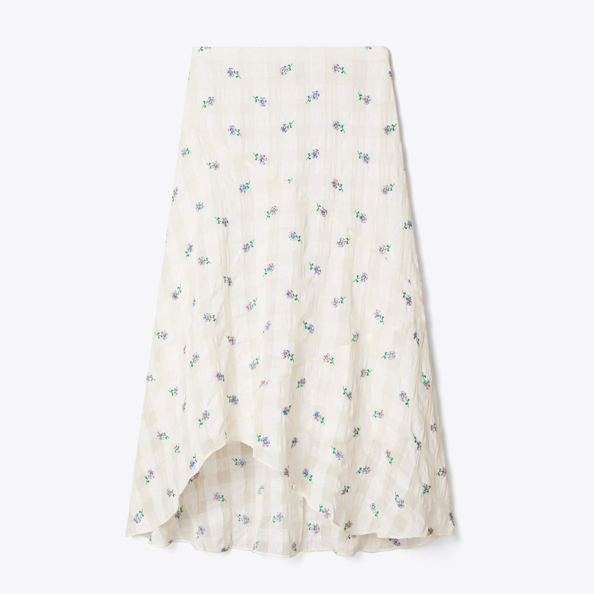 Tory Burch Embroidered Linen Skirt - Ivory Embroidered Gingham