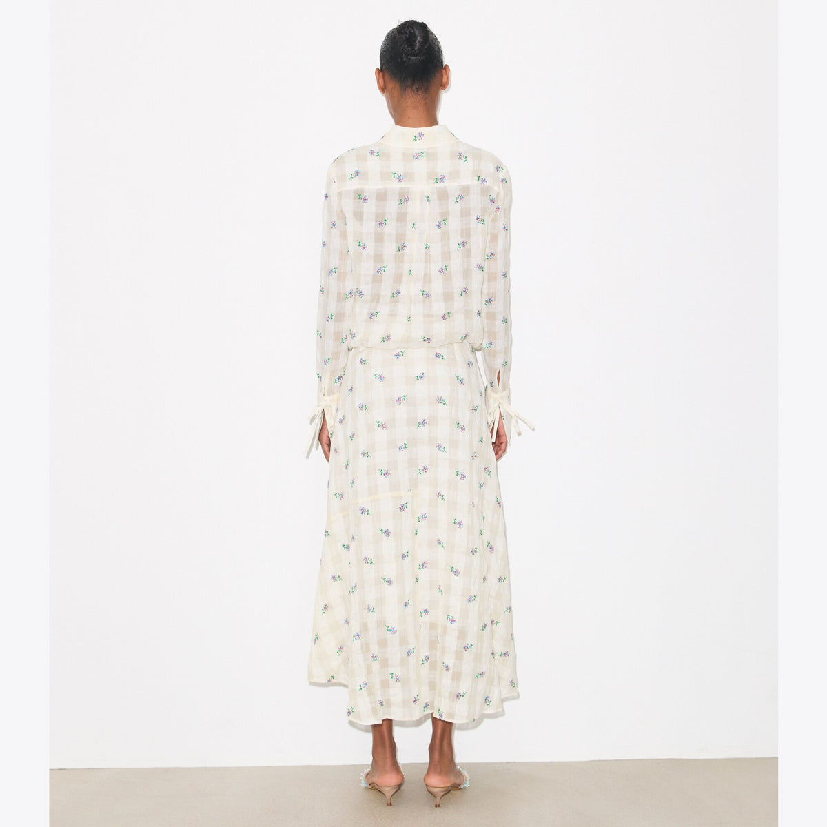 Tory Burch Embroidered Linen Skirt - Ivory Embroidered Gingham - 3