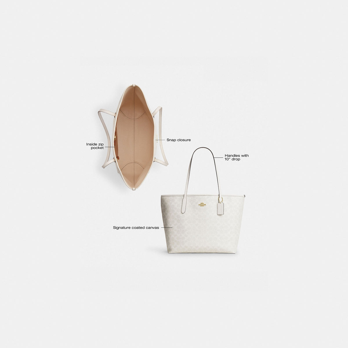 Coach City Tote Bag In Signature Canvas - Gold/White/Chalk (Women's)