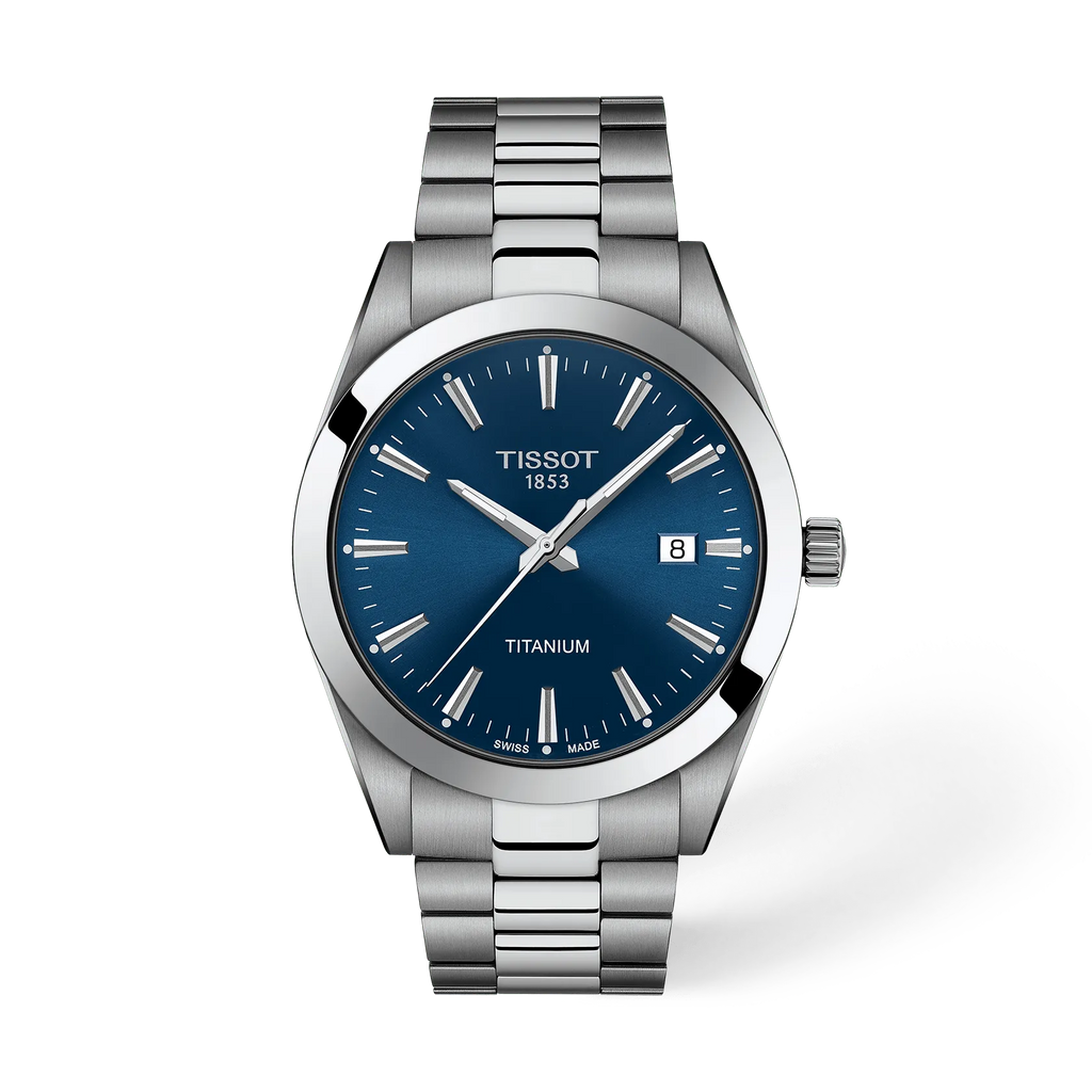 Front view of the watch Tissot Gentleman 40mm with shadow