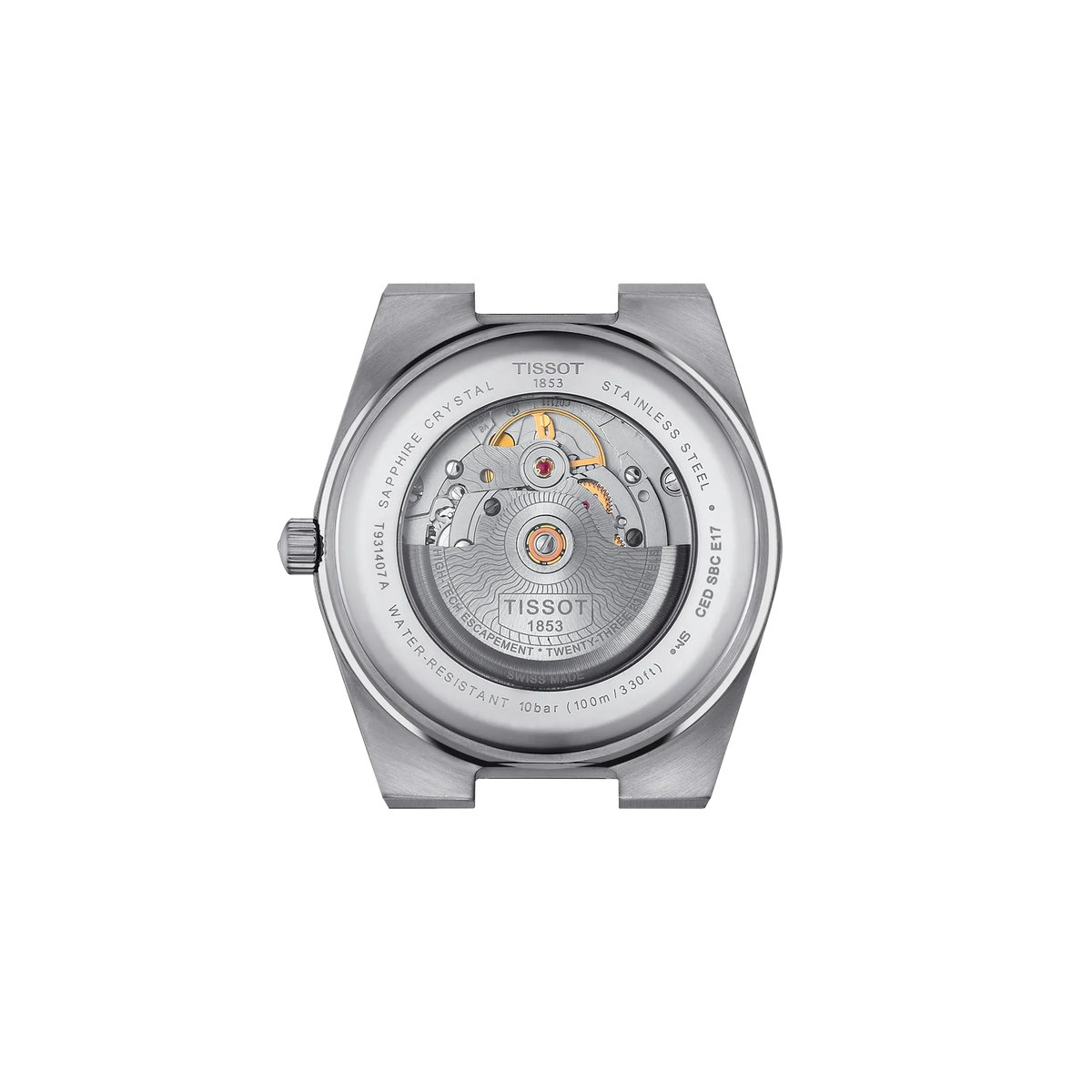 Back view of the watch case Tissot PRX Gold 40mm