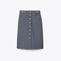 Tory Burch Flared Denim Skirt - T Monogram Stone Wash