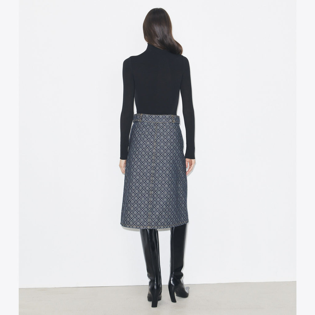 Tory Burch Flared Denim Skirt - T Monogram Stone Wash - 3