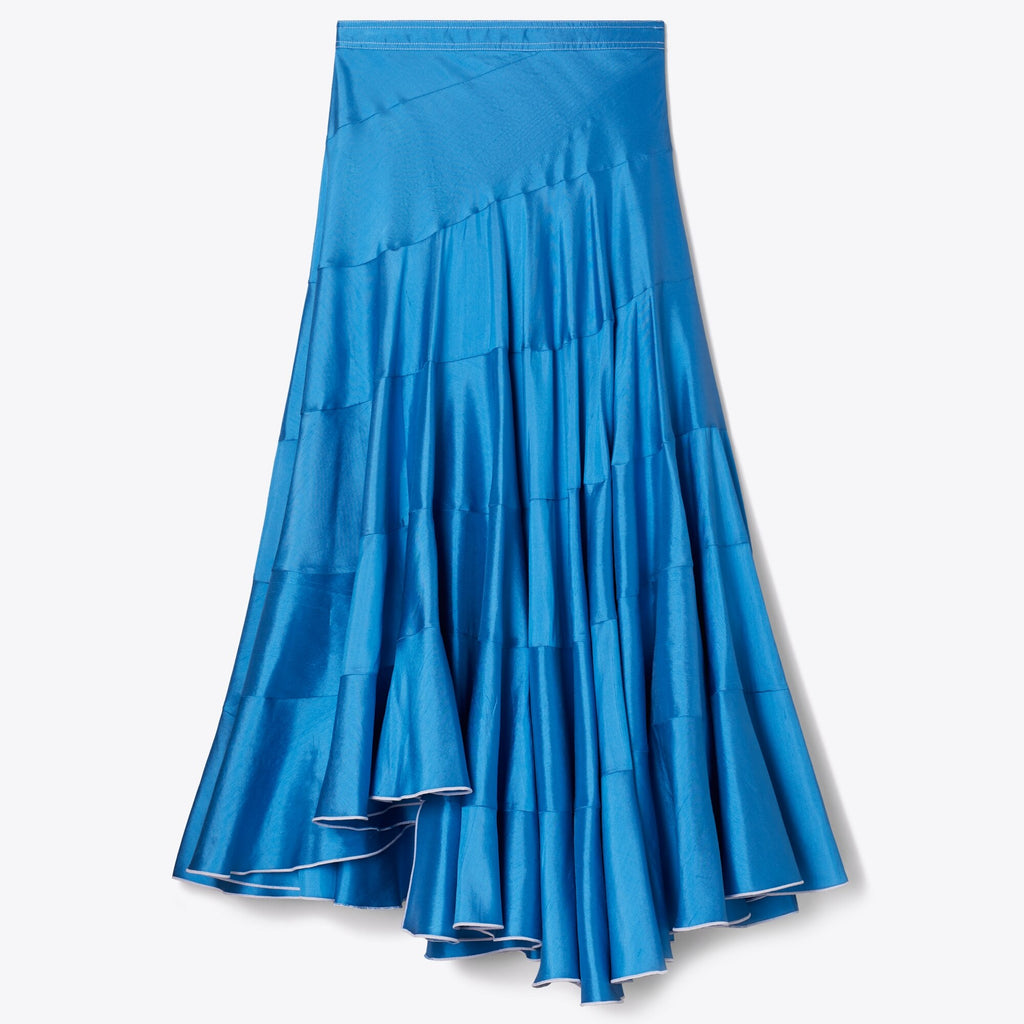 Tory Burch Flared Silk Skirt - Bay Blue
