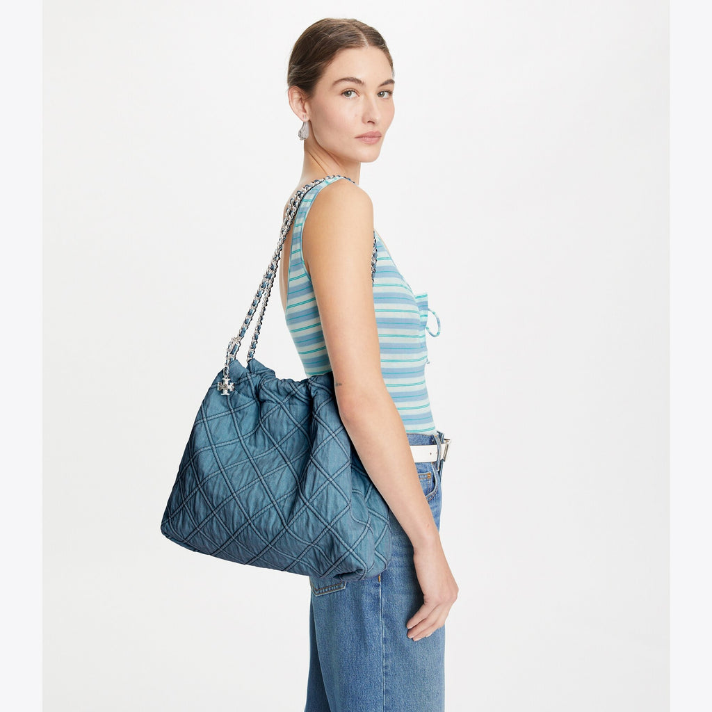 Tory Burch Fleming Soft Denim Hobo Bag - Denim - 2