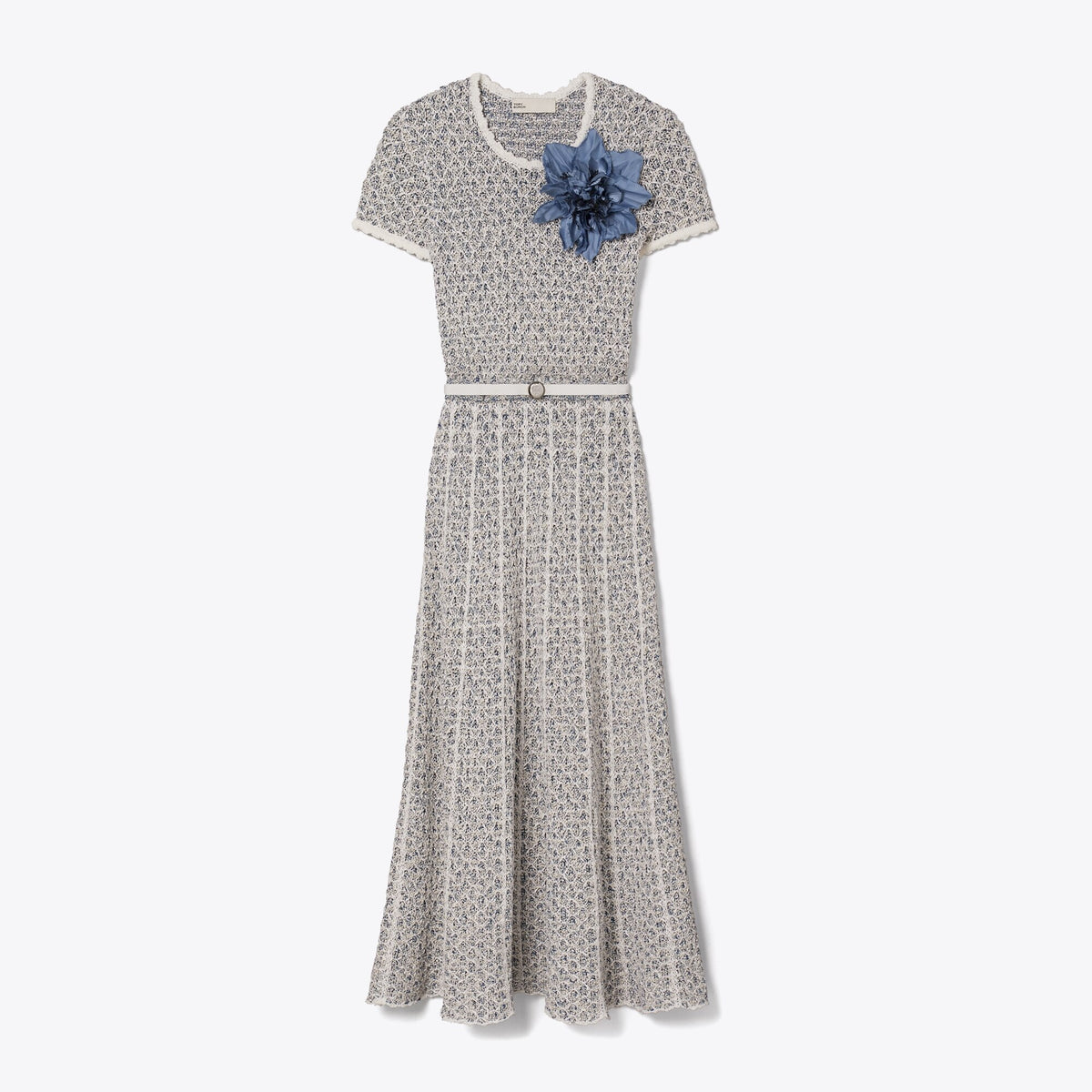Tory Burch Floral Appliqué Knit Dress - Blue / White