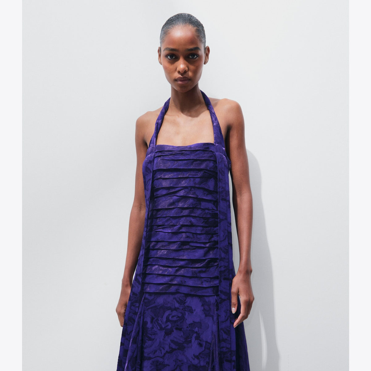 Tory Burch Floral Jacquard Halter Dress - Ballpoint Blue - 5