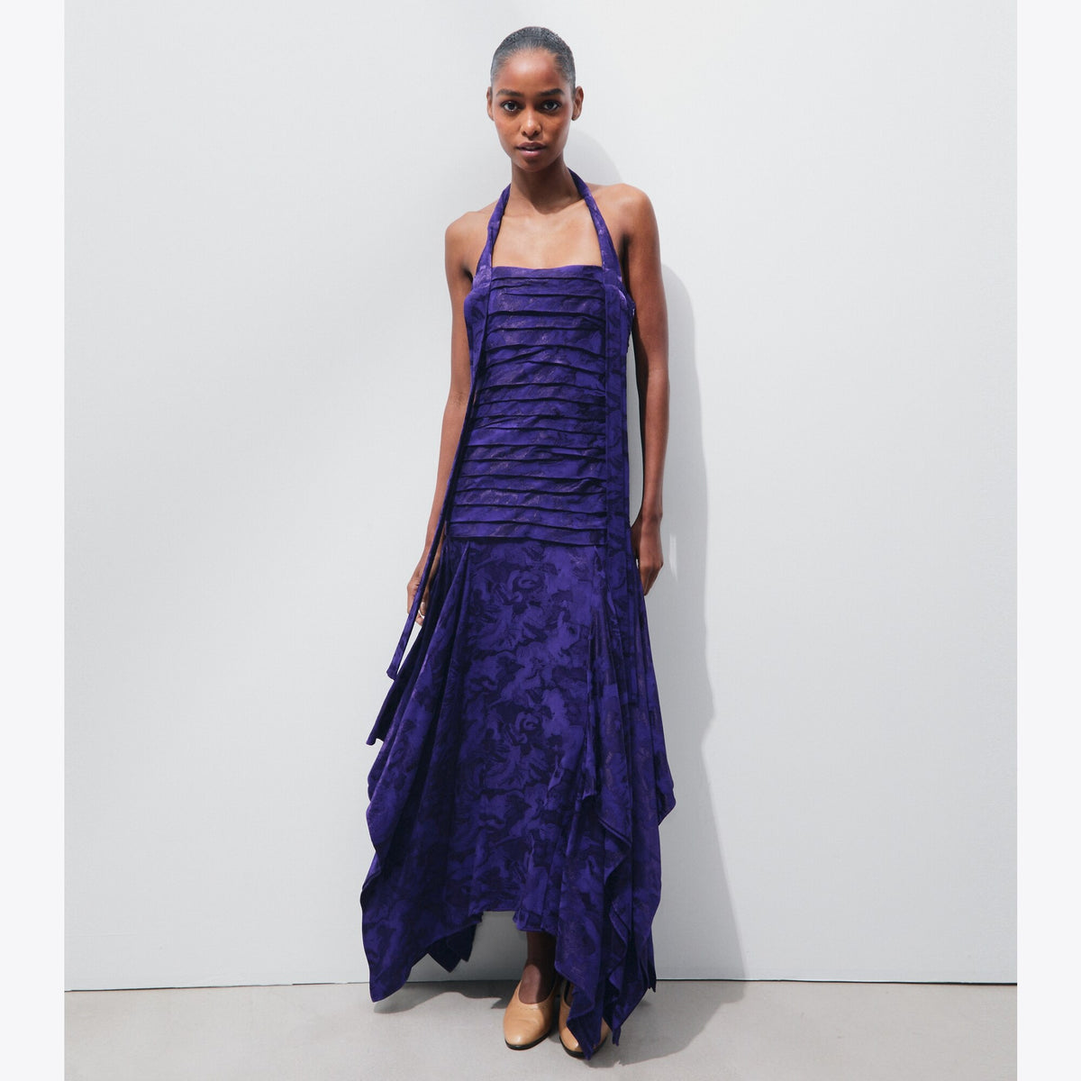 Tory Burch Floral Jacquard Halter Dress - Ballpoint Blue - 2