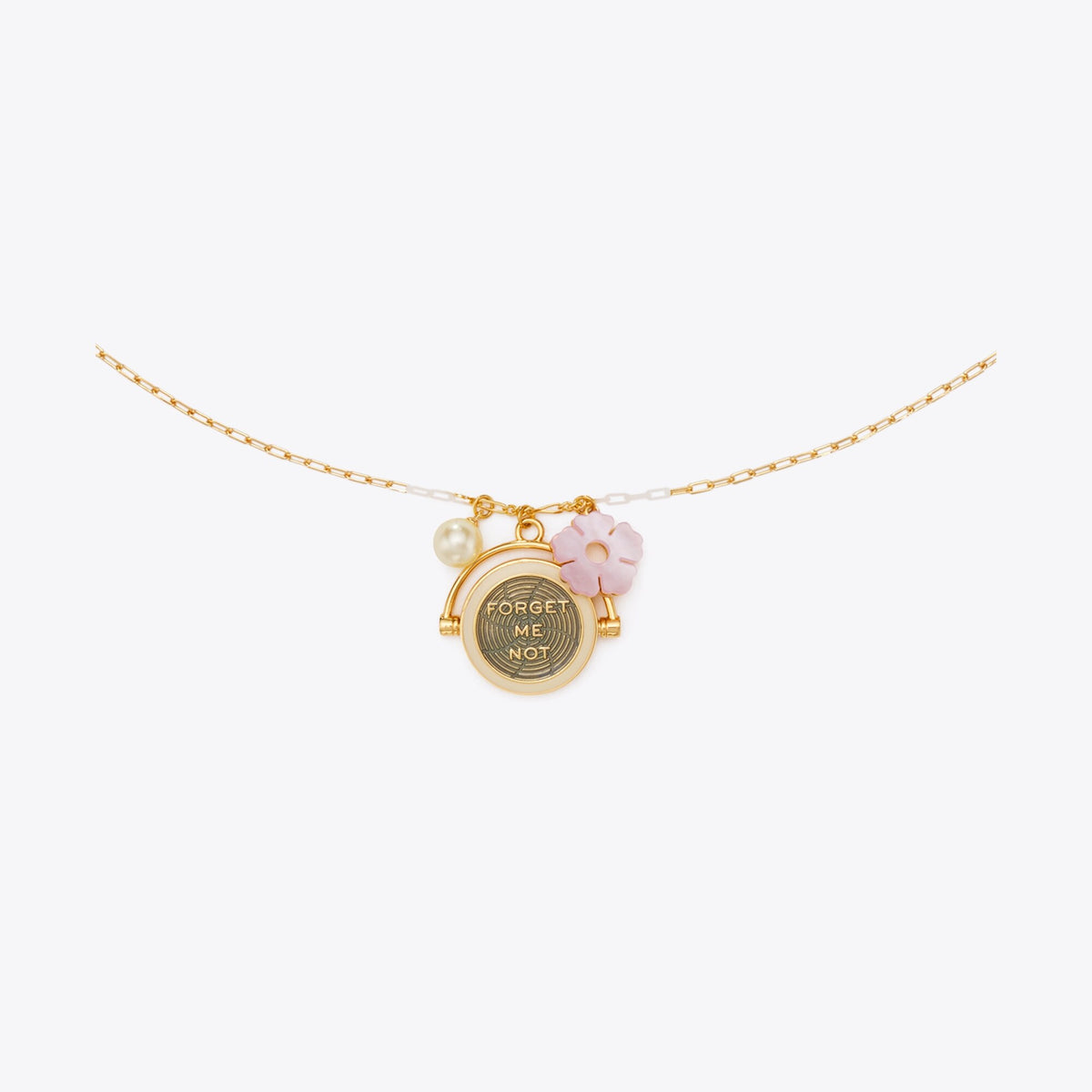 Tory Burch Forget Me Not Charm Pendant Necklace - Tory Gold / Pink / Cream - 2
