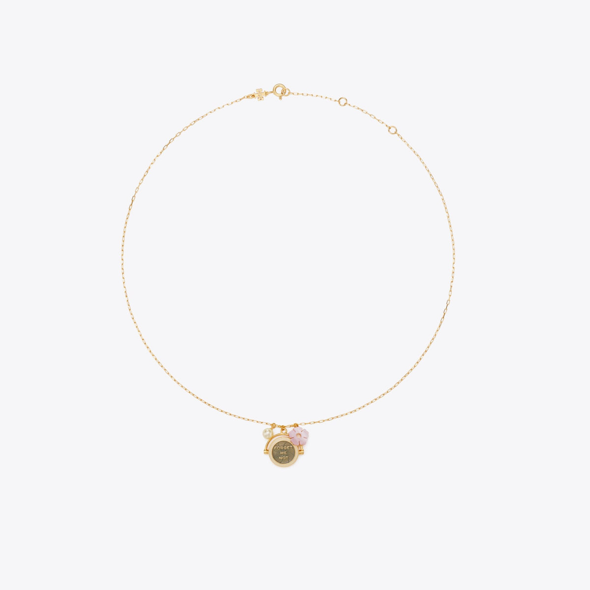 Tory Burch Forget Me Not Charm Pendant Necklace - Tory Gold / Pink / Cream