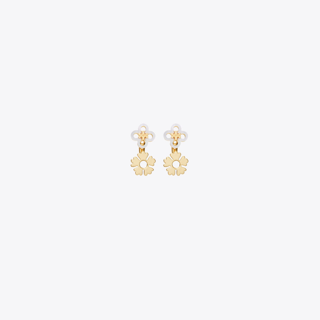 Tory Burch Forget Me Not Front Back Earrings - Light Silver / Tory Gold - 2