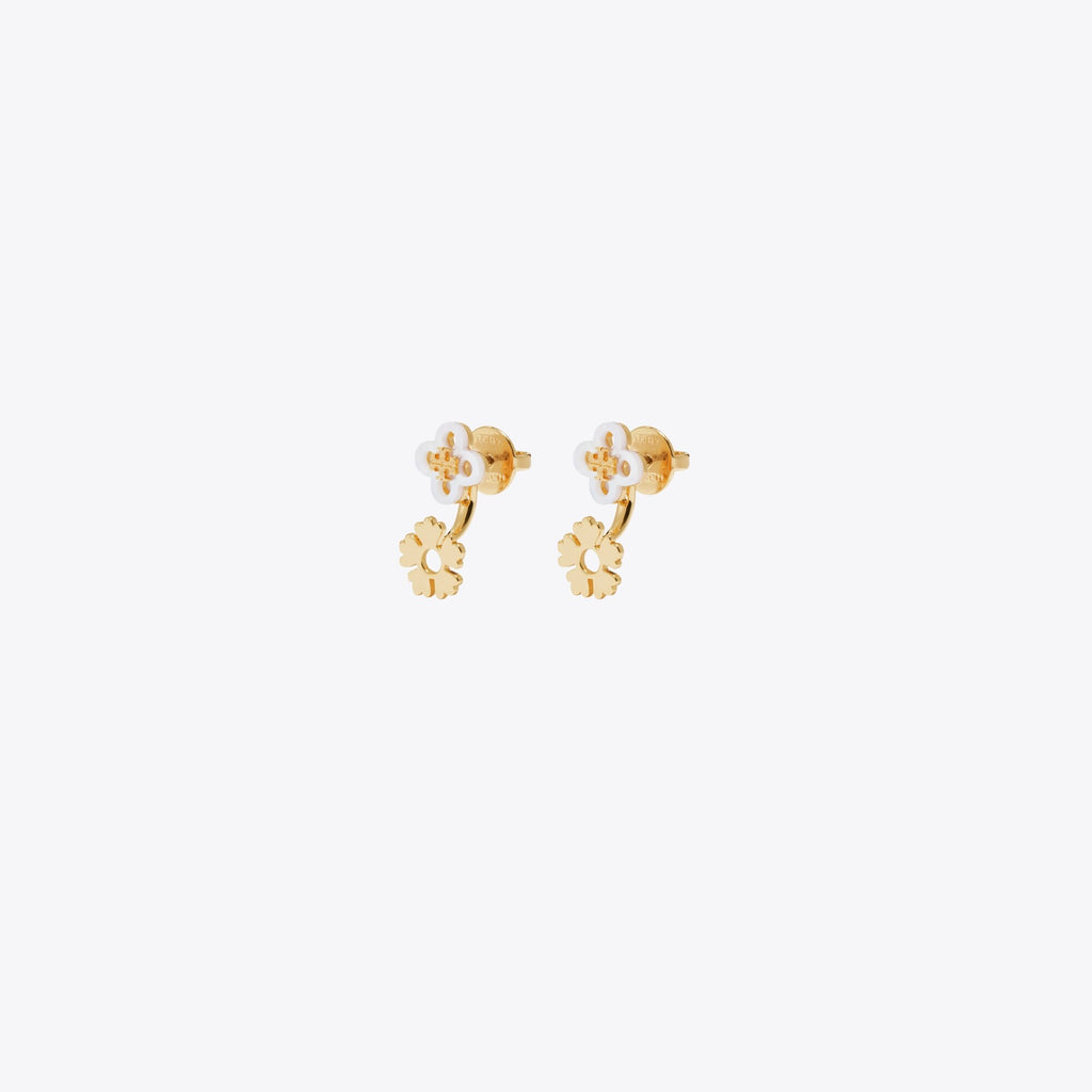Tory Burch Forget Me Not Front Back Earrings - Light Silver / Tory Gold