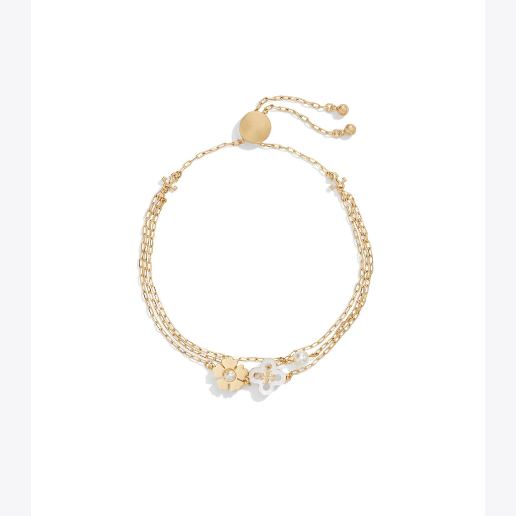 Tory Burch Forget Me Not Pearl Chain Slider Bracelet - Tory Gold / Mother Of Pearl / Cream - 4