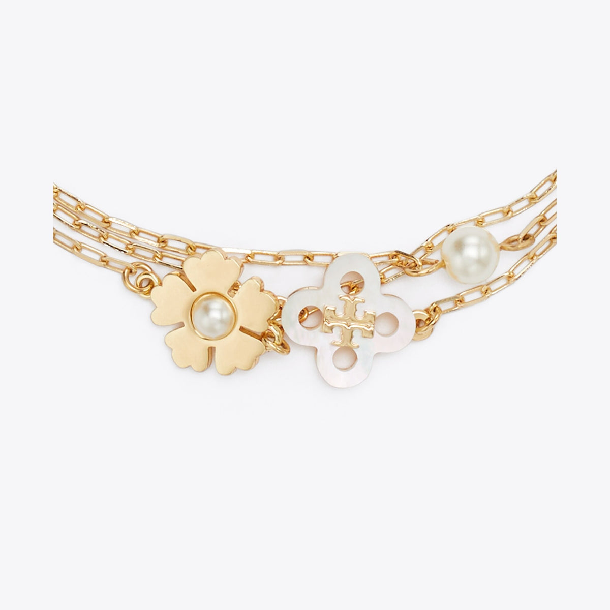 Tory Burch Forget Me Not Pearl Chain Slider Bracelet - Tory Gold / Mother Of Pearl / Cream - 2
