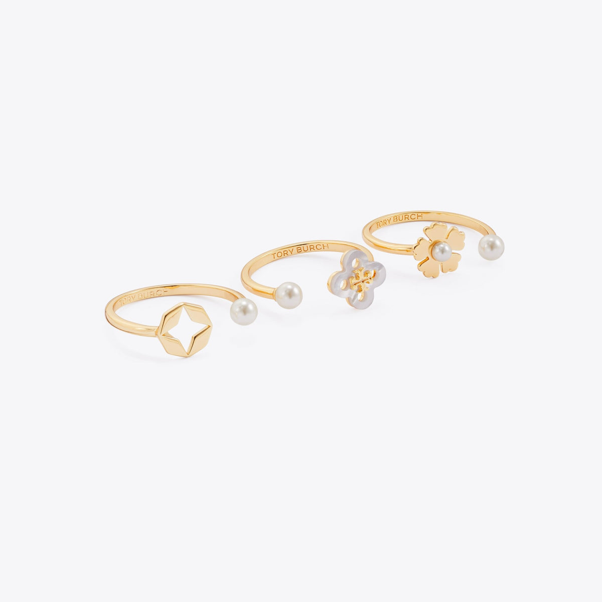 Tory Burch Forget Me Not Stacking Ring Set - Tory Gold / Mother Of Pearl / Cream - 2