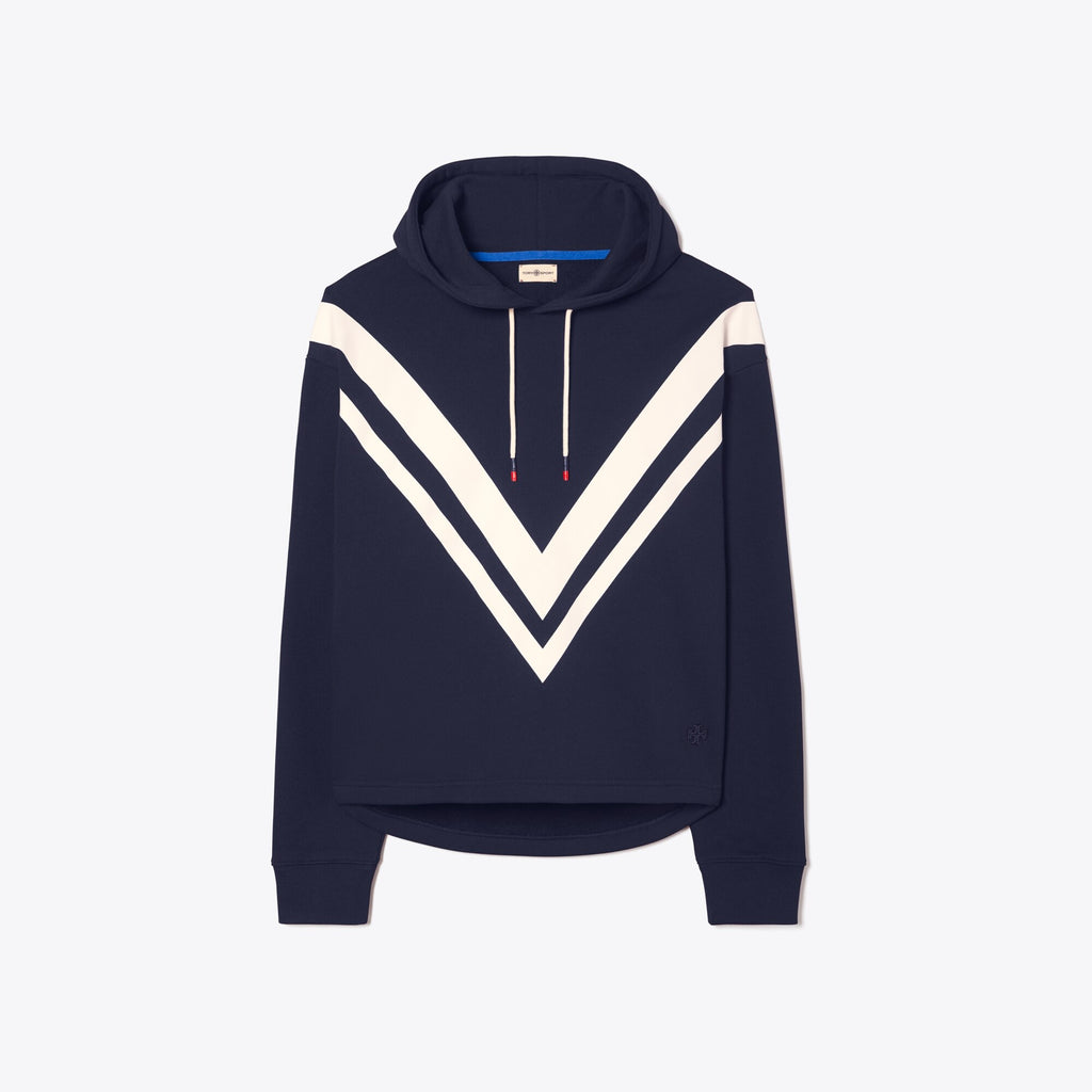 Tory Burch French Terry Chevron Hoodie - Tory Navy/Snow White