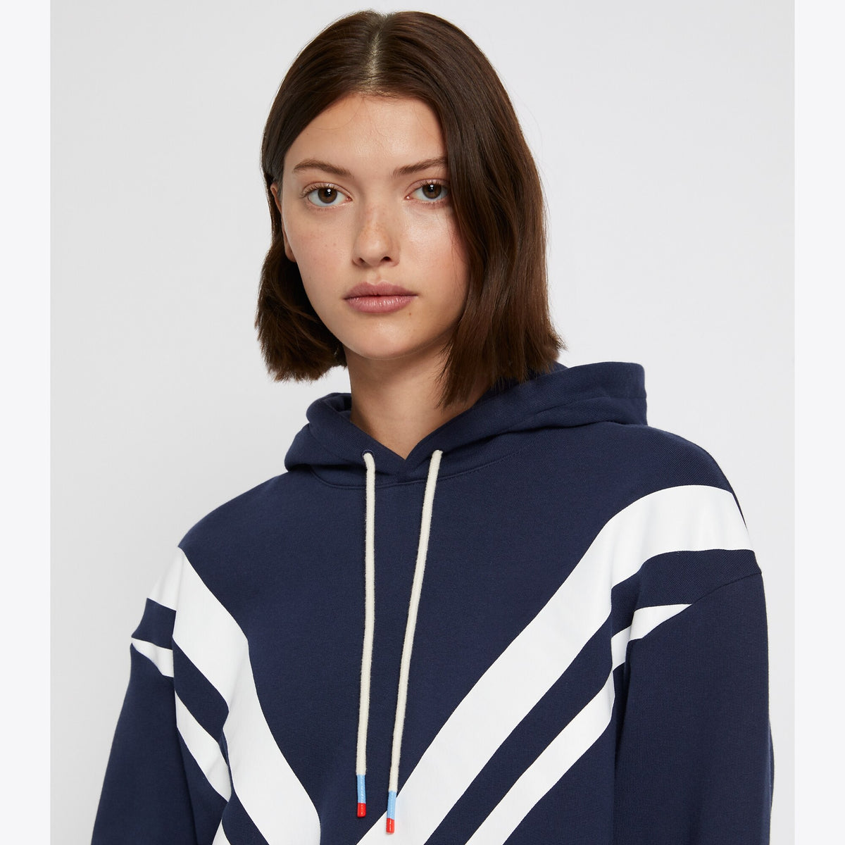 Tory Burch French Terry Chevron Hoodie - Tory Navy/Snow White - 2