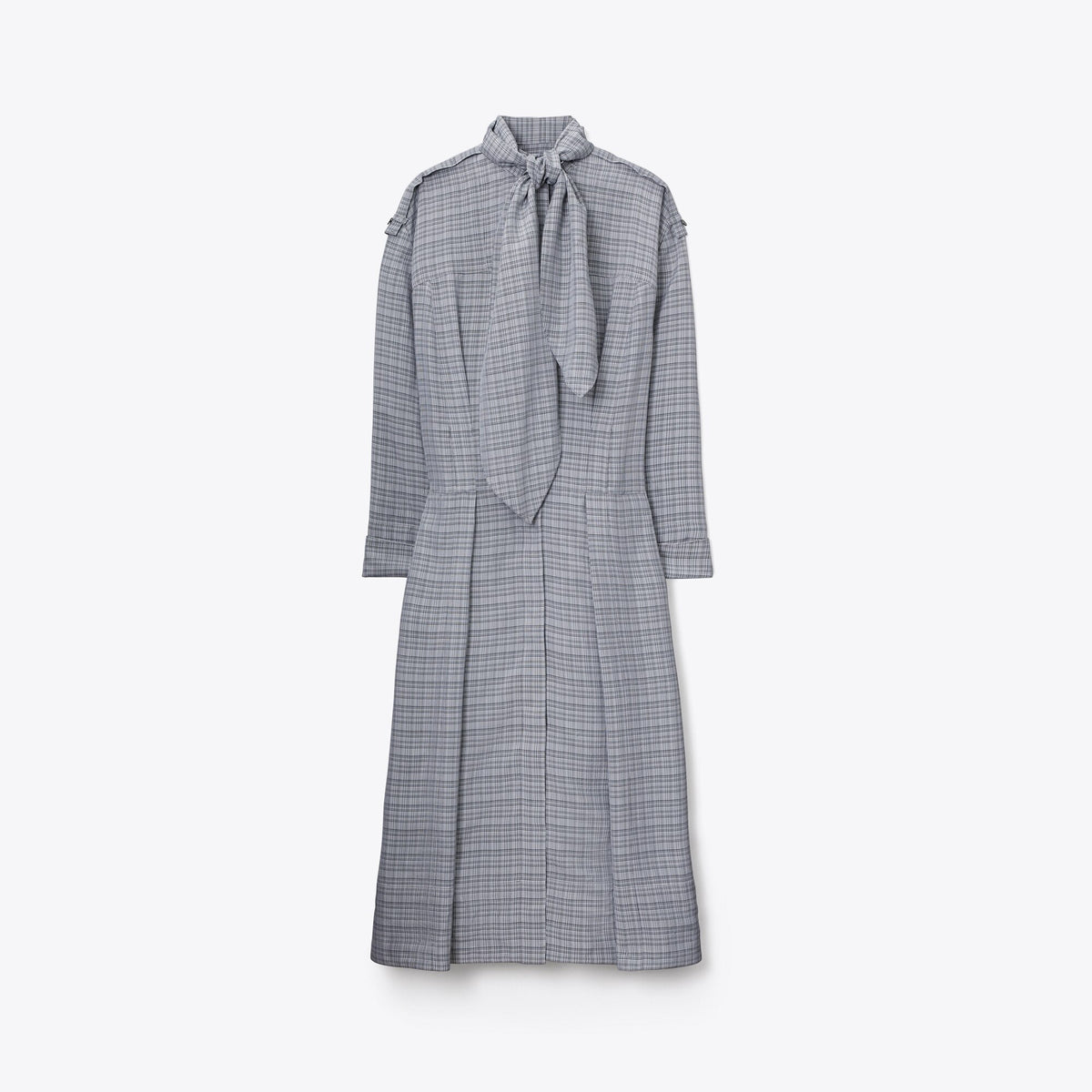 Tory Burch Front-Tie Jacquard Shirtdress - Whipped Cream / Mossy Pine